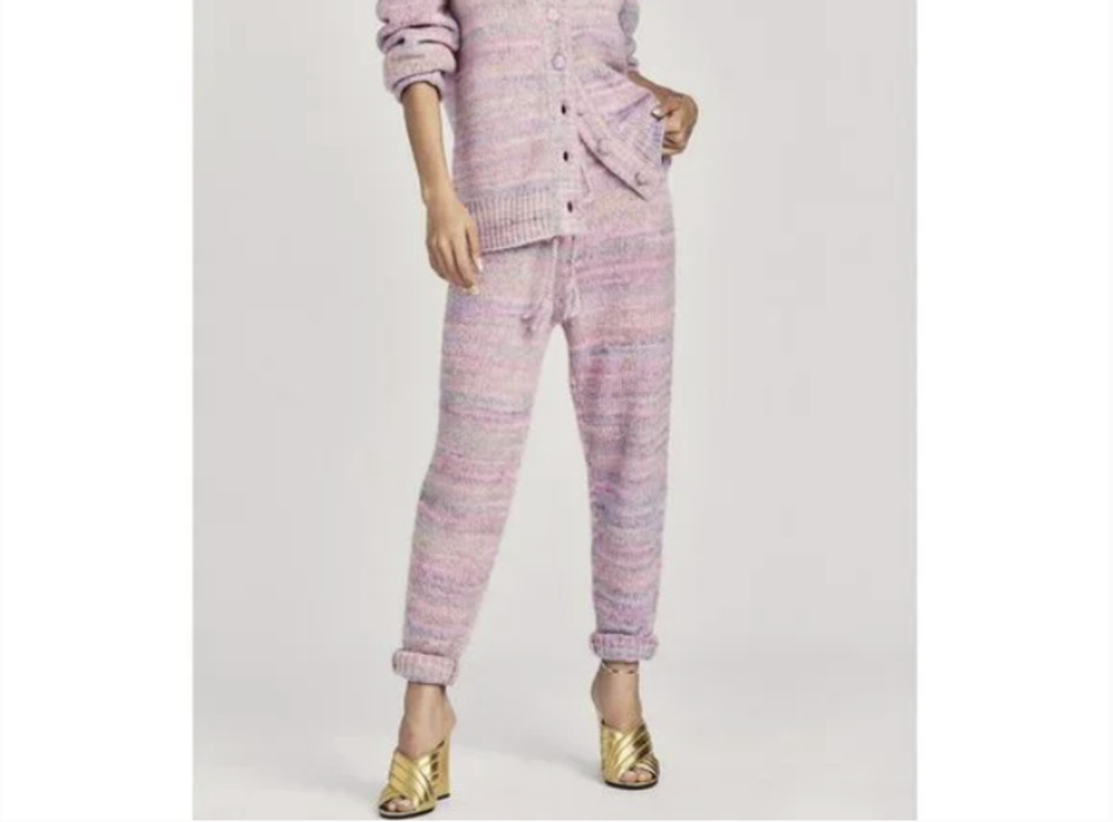 Love Shack Fancy Olvera Pink Cloud Stripe Knit Sweater Pants Size Large New NWT